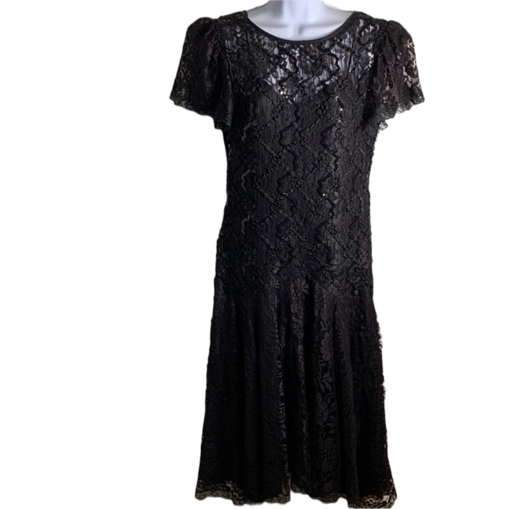 Vintage HW Collections Black Lace Cocktail Dress Size 8